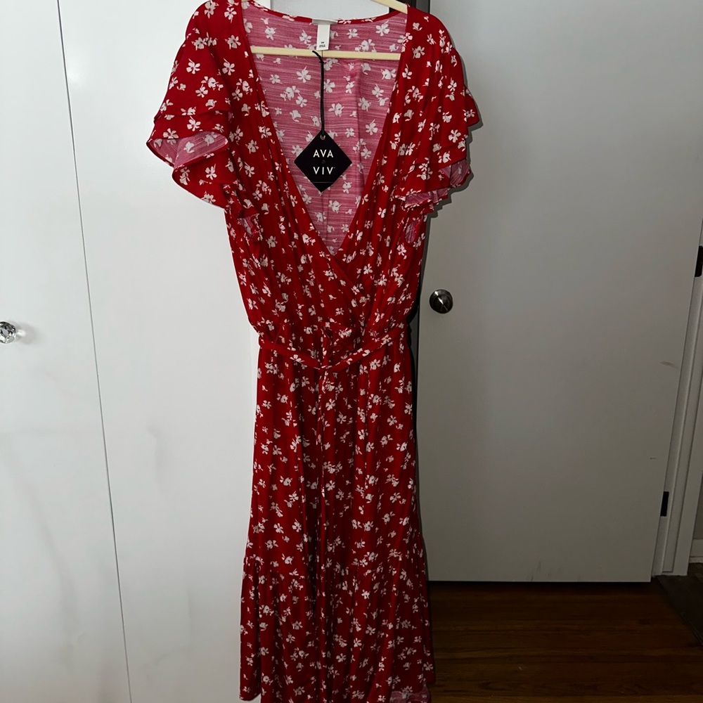 Ava & Viv Red and White Floral Maxi Dress